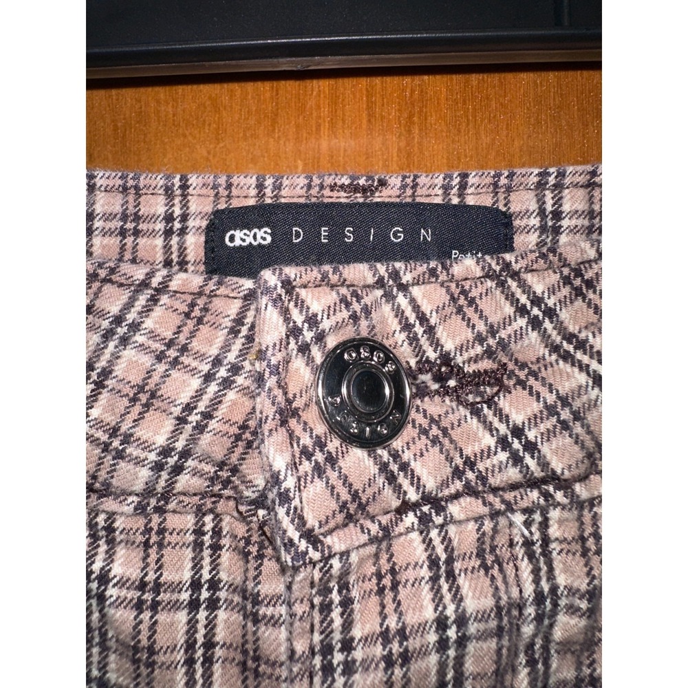 ASOS Design Womens Petite Brown Gingham High Waisted Wide Leg Pants Size 0 - Picture 3 of 5